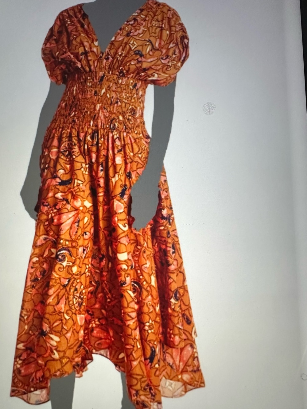 A.L.C. Orange Lucia Smocked Midi Dress